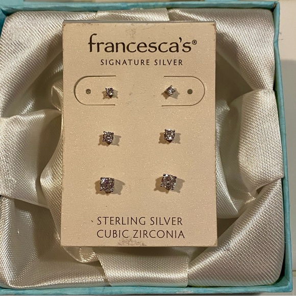 NWT francesca's SIGNATURE SILVER STERLING 3 PAIR STUD EARRINGS SET - Picture 7 of 9